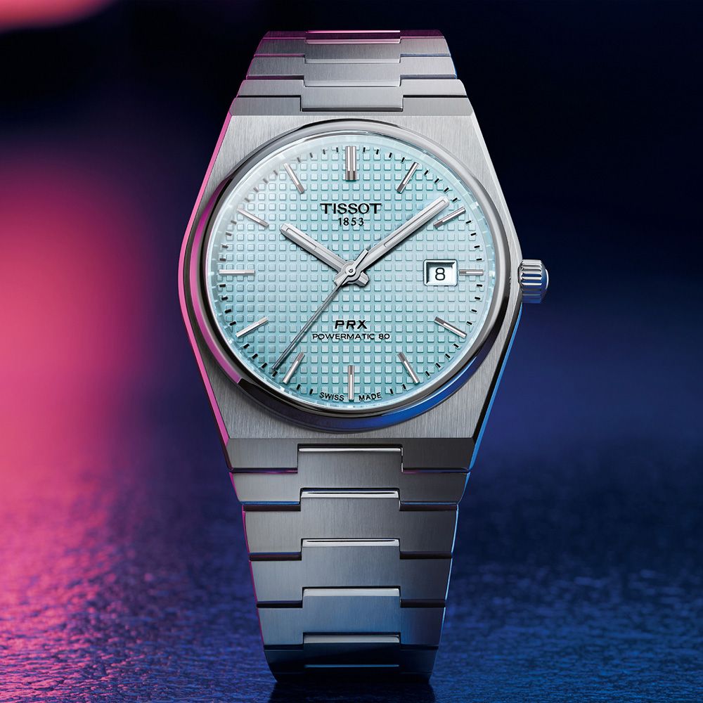 TISSOT 天梭PRX系列 70年代復刻機械錶-冰藍/40mm T1374071135100