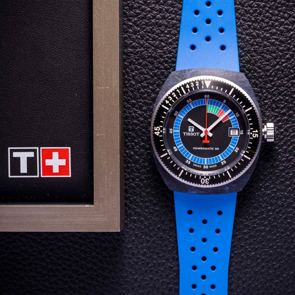 TISSOT 天梭Sideral S系列 70年代鍛造碳機械手錶-藍 T1454079705701