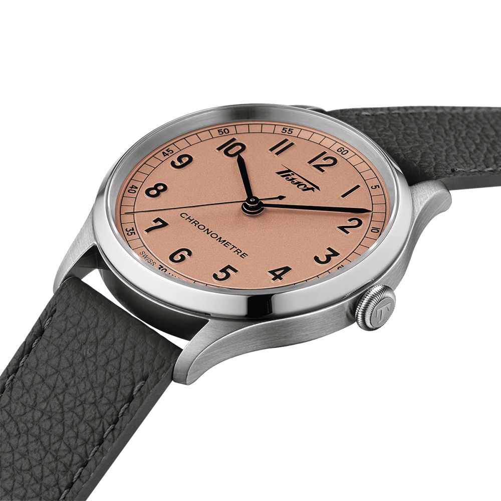 TISSOT 天梭廣告款 官方授權 Heritage 1938 COSC 天文台認證機械錶-鮭魚粉/39mm T1424641633200