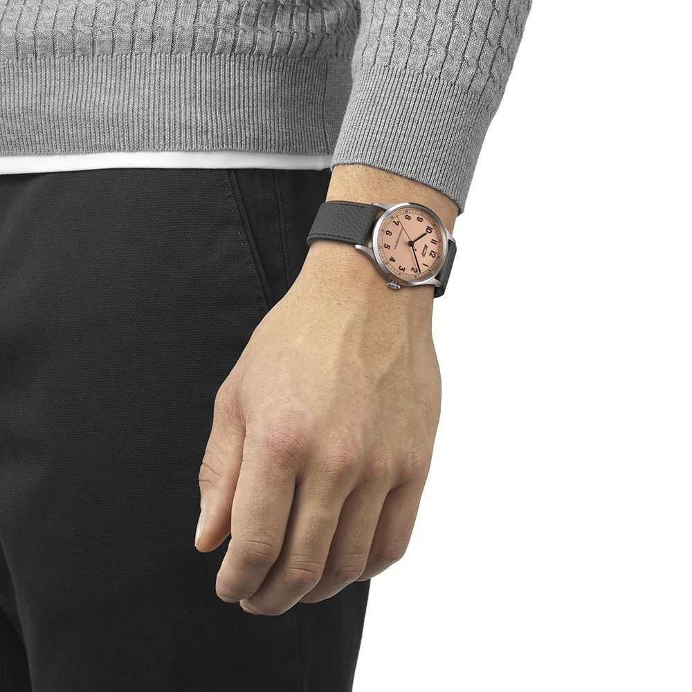 TISSOT 天梭廣告款 官方授權 Heritage 1938 COSC 天文台認證機械錶-鮭魚粉/39mm T1424641633200