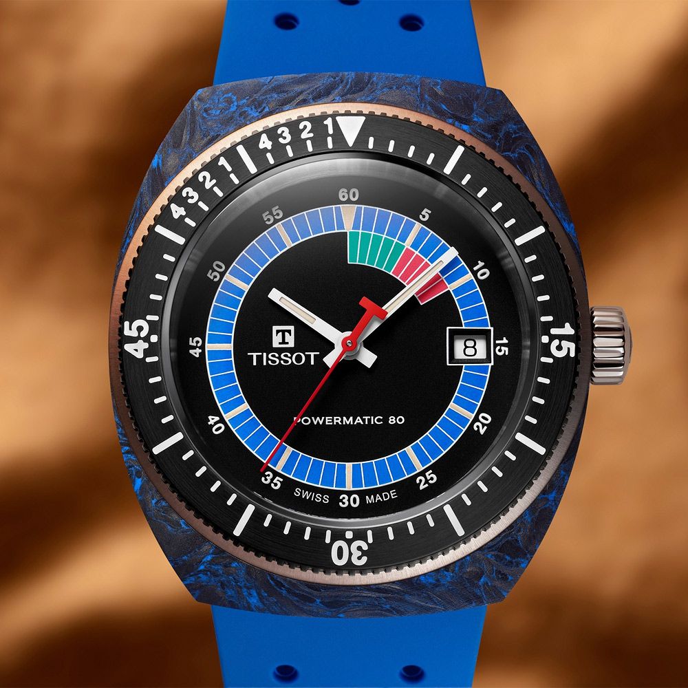 TISSOT 天梭Sideral S系列 70年代鍛造碳機械手錶-藍 T1454079705701