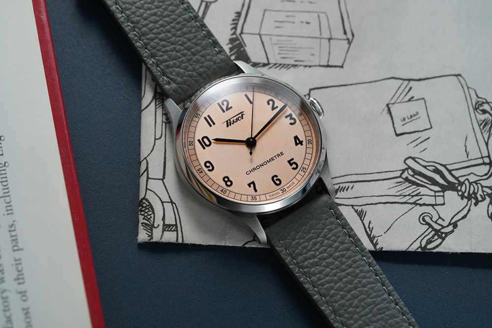 TISSOT 天梭廣告款 官方授權 Heritage 1938 COSC 天文台認證機械錶-鮭魚粉/39mm T1424641633200