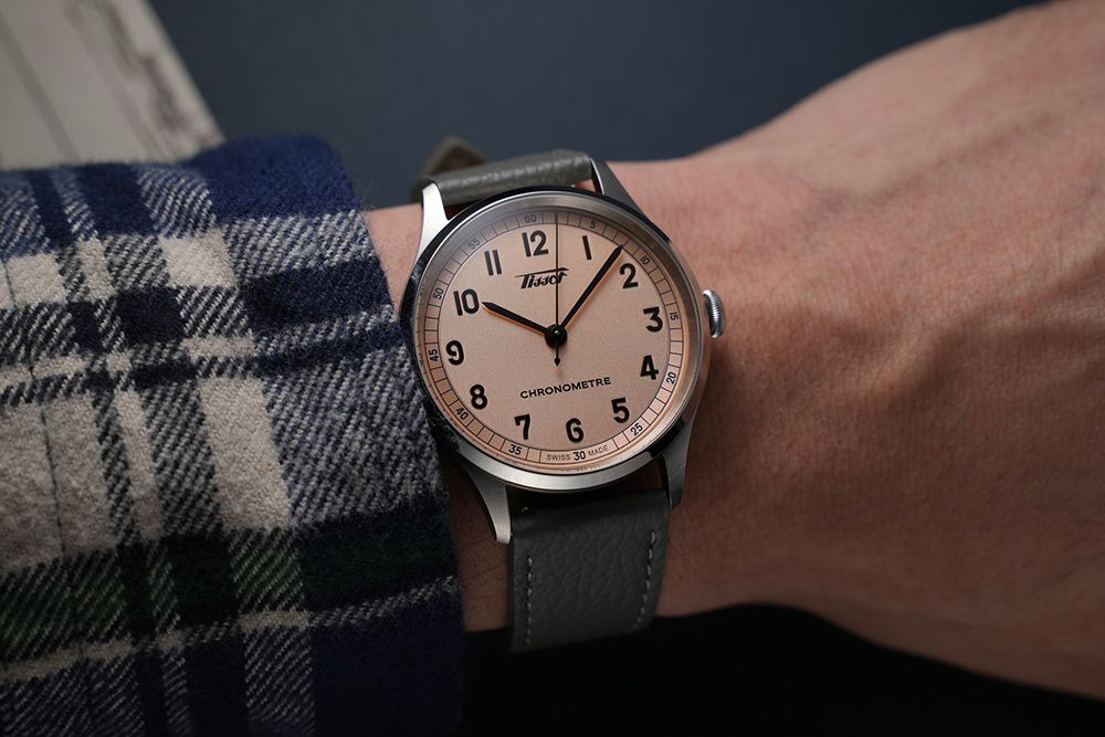 TISSOT 天梭廣告款 官方授權 Heritage 1938 COSC 天文台認證機械錶-鮭魚粉/39mm T1424641633200